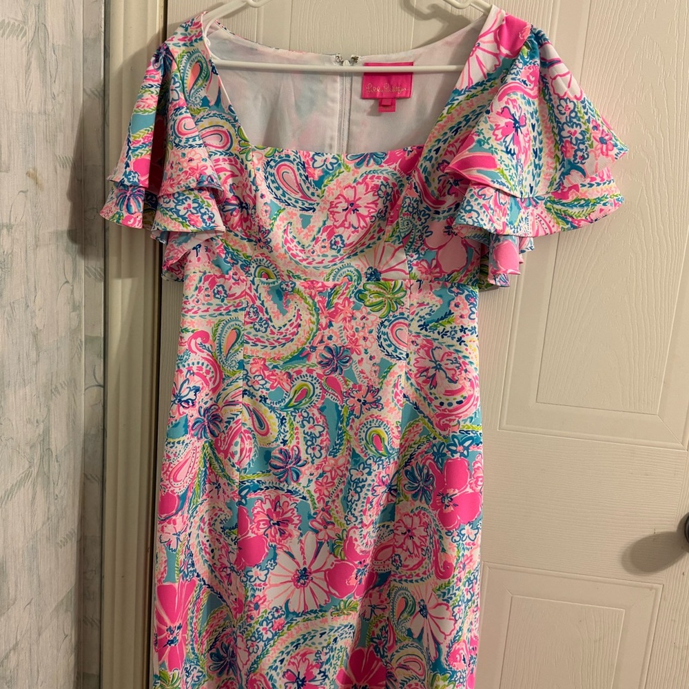 Lilly Pulitzer Pink, Aqua & Green Paisley Ruffle Dress